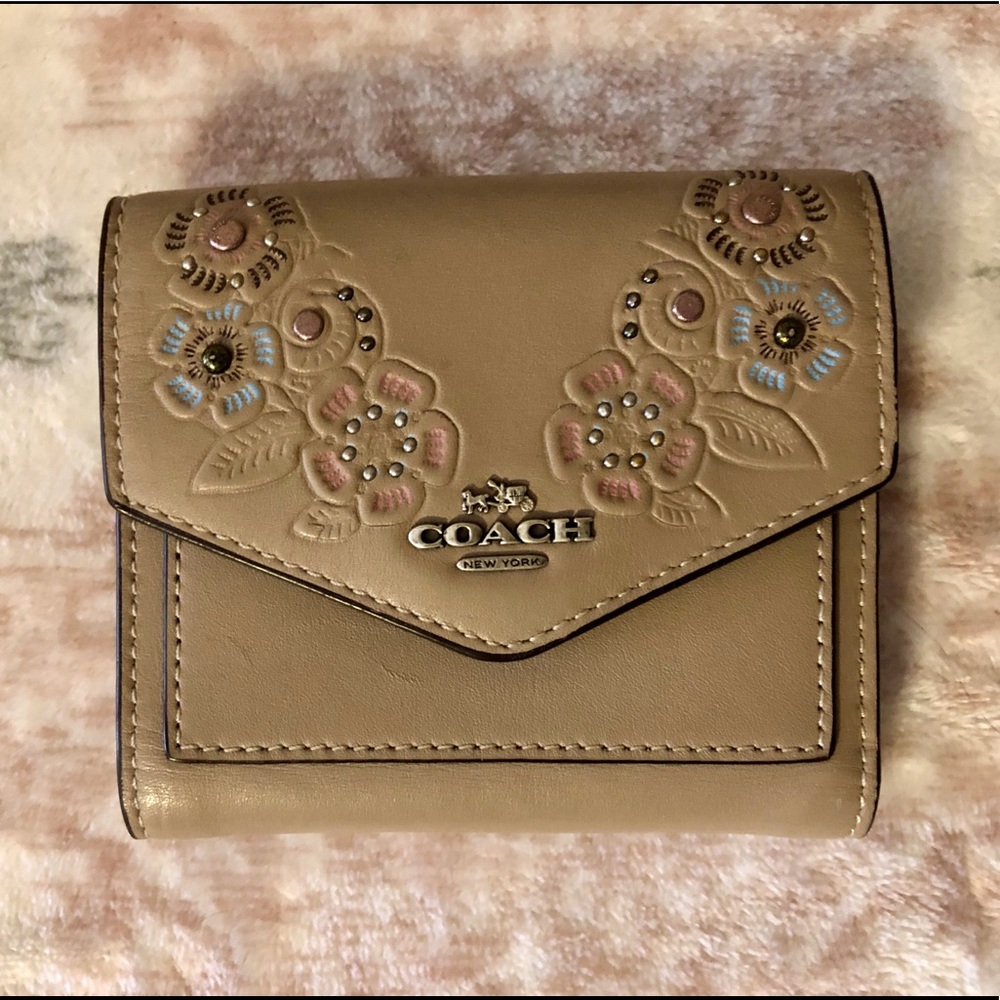 Coach Tea Rose Tooled Leather Small Wallet